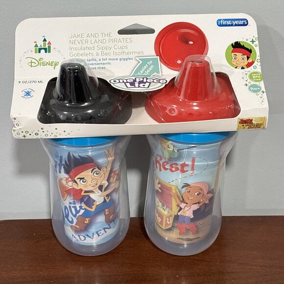 Disney Jake And The Neverland Pirates Insulated 9oz Sippy Cups BPA Free 9M+ NEW - Picture 1 of 5